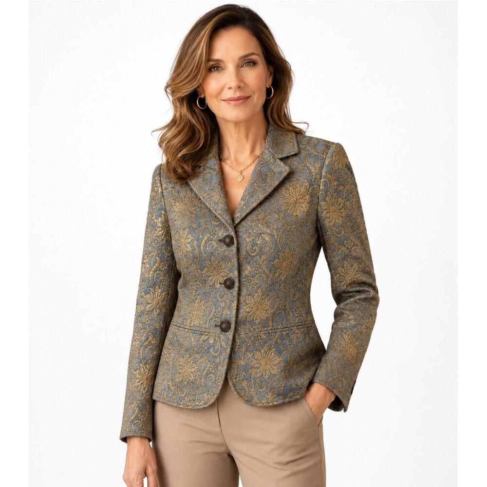 Chicos Gold Brocade Blazer Jacket